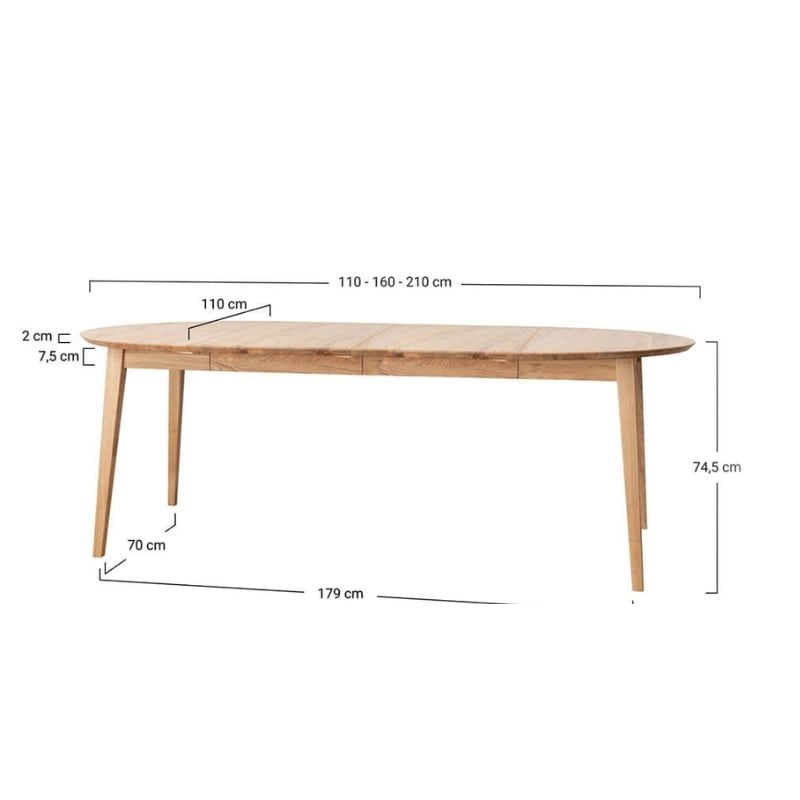 Table chêne massif ronde double extension OSLO Ø110cm