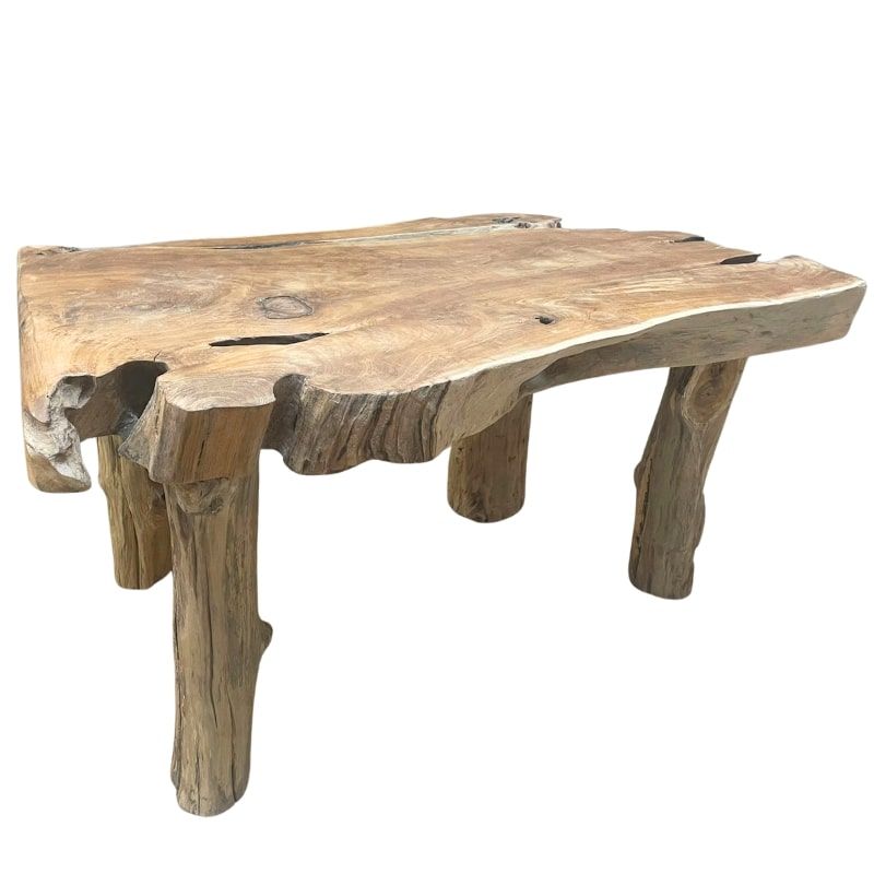 Table basse tranche racine de teck 4 pieds ≈80cm