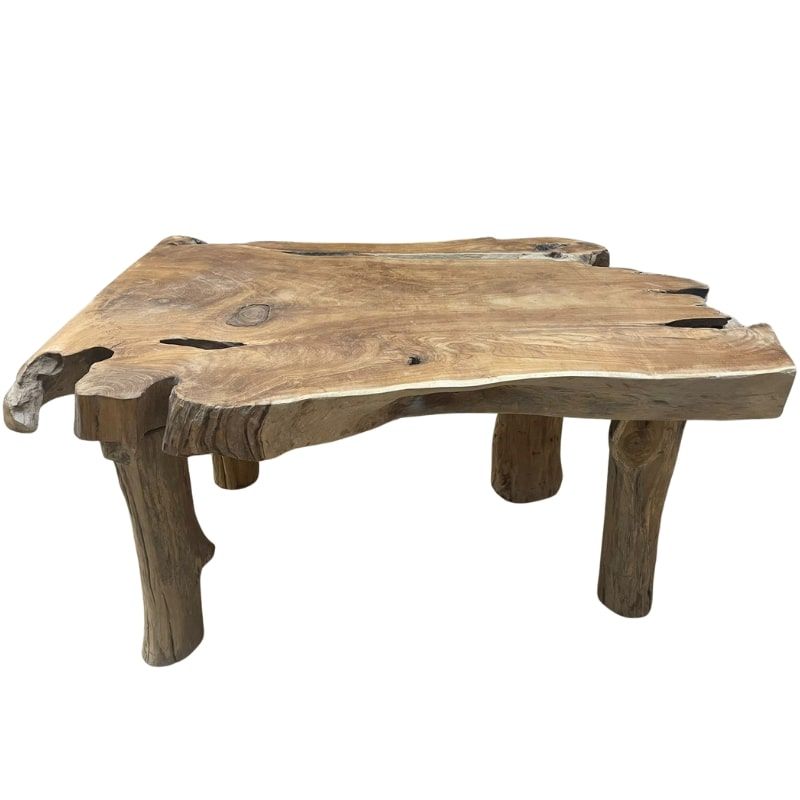 Table basse tranche racine de teck 4 pieds ≈80cm