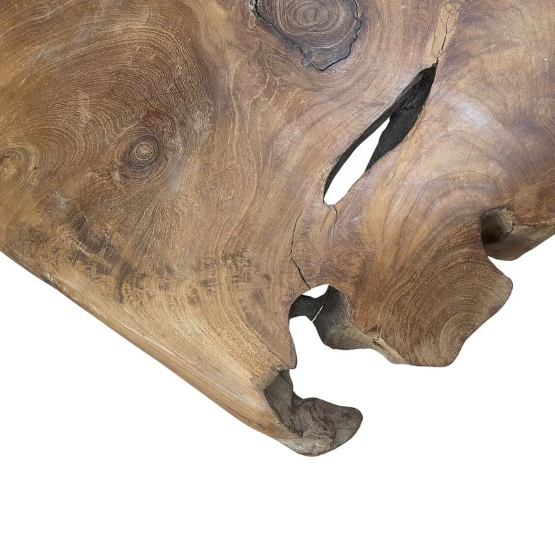 Table basse tranche racine de teck 4 pieds ≈80cm