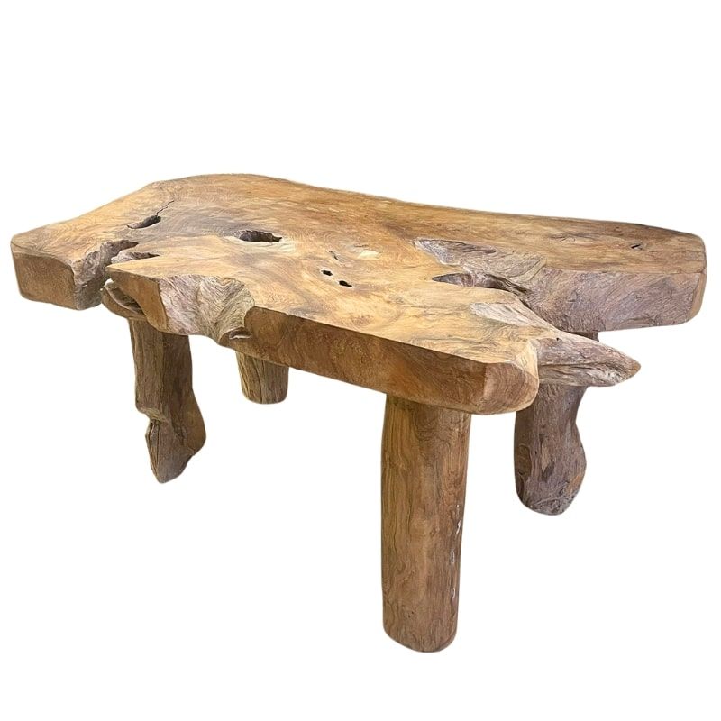 Table basse tranche racine de teck 4 pieds ≈80cm