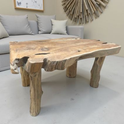 Table basse tranche racine de teck 4 pieds ≈80cm