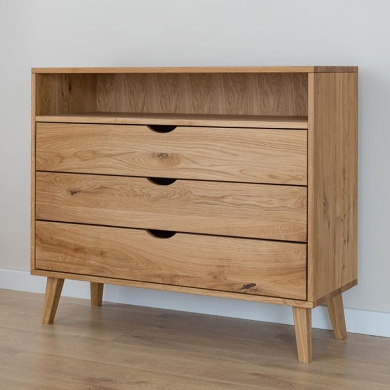 Commode scandinave en chêne massif huilé 110cm OSLO 3 tiroirs