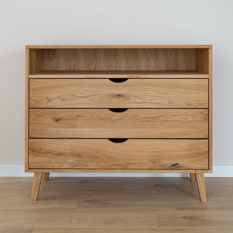 Commode scandinave en chêne massif huilé 110cm OSLO 3 tiroirs