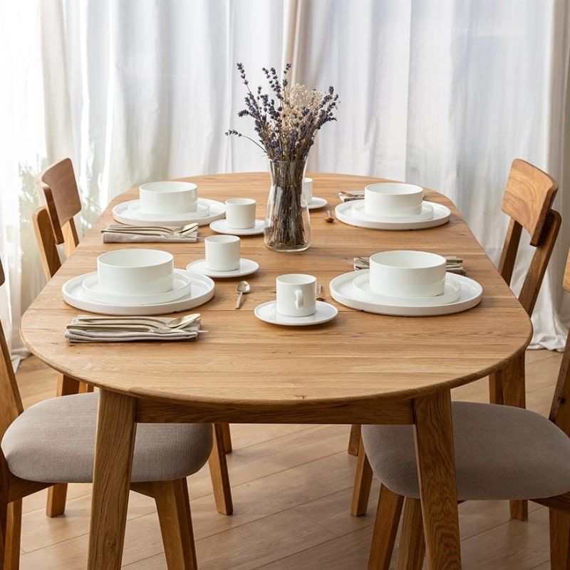 Table chêne massif ronde double extension OSLO Ø110cm