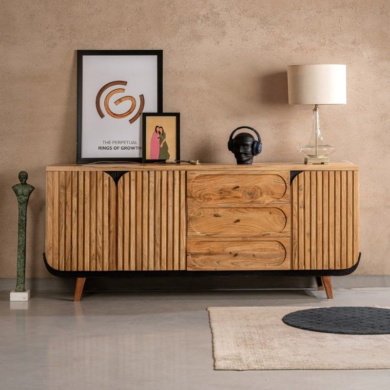 Buffet industriel acacia IRON 195cm 3 portes