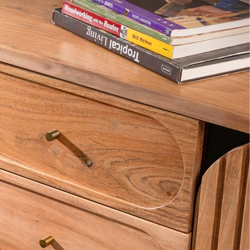 Buffet moderne acacia IRON 150cm 2 portes 3 tiroirs