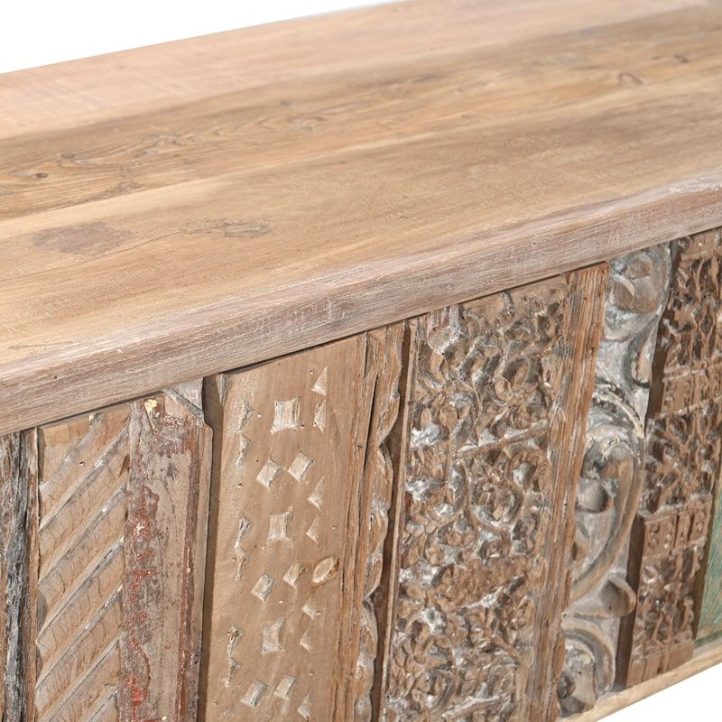 Coffre indien avec frises sculptées patine coloré 125cm INDIA