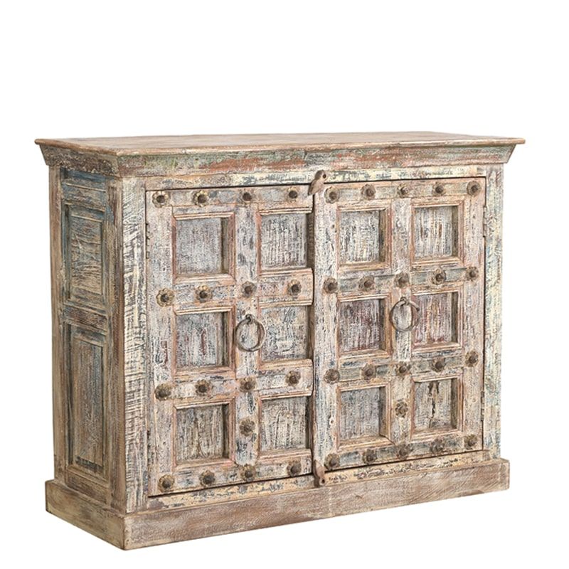 Buffet indien bois exotique sculpté 2 portes 116cm INDIA