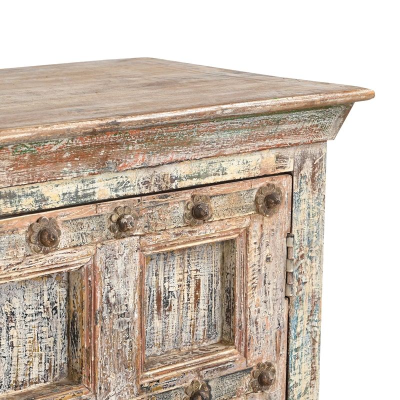 Buffet indien bois exotique sculpté 2 portes 116cm INDIA