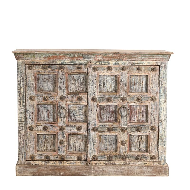 Buffet indien bois exotique sculpté 2 portes 116cm INDIA