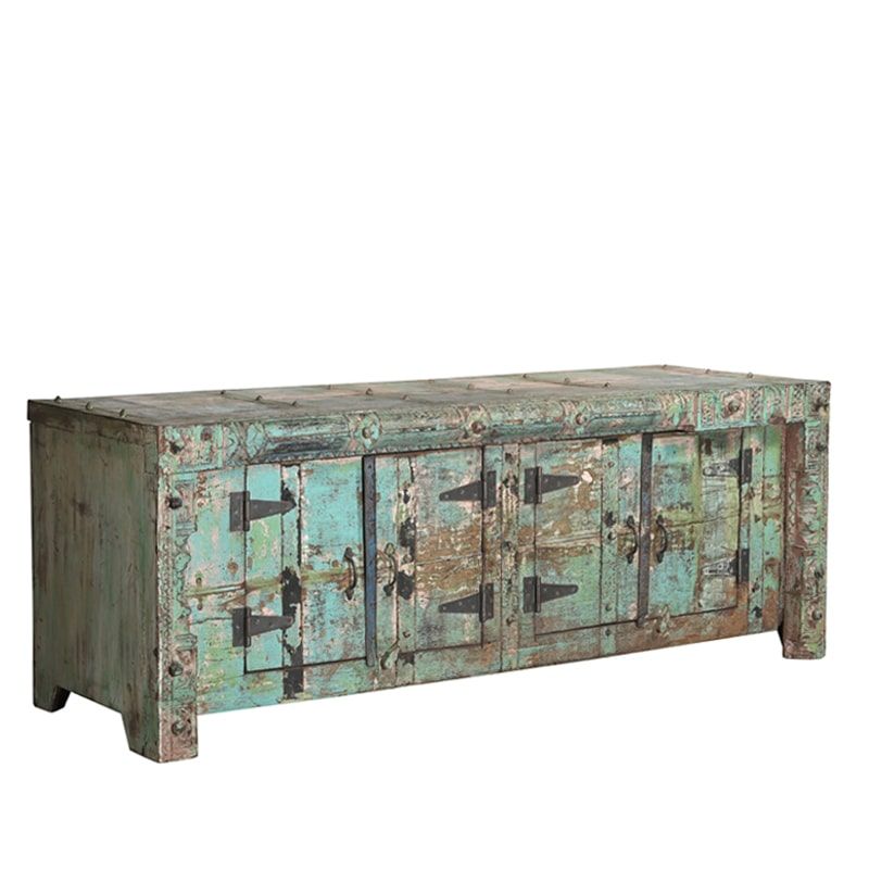 Meuble TV indien bois 180cm vert INDIA