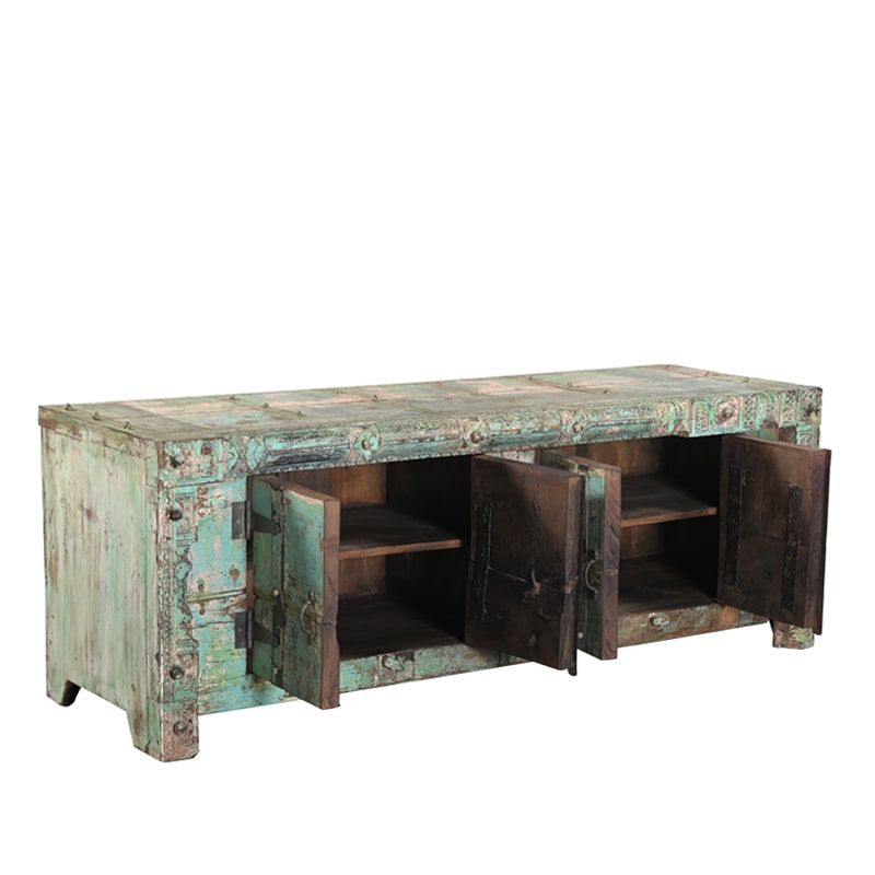 Meuble TV indien bois 180cm vert INDIA