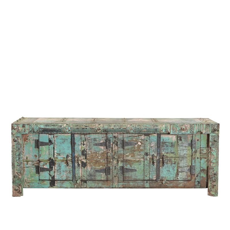 Meuble TV indien bois 180cm vert INDIA