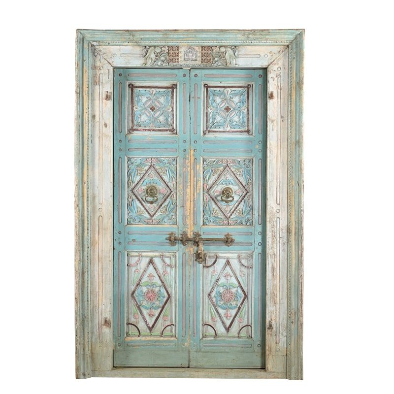 Porte d'entrée indienne bois massif sculptées 221cm INDIA