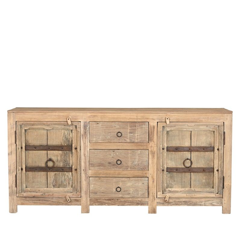 Grand buffet indien bois massif exotique 2 portes 3 tiroirs 172 cm INDIA