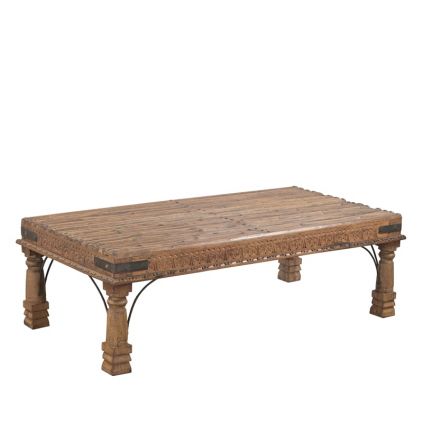 Table basse indienne bois massif frises recyclés 153cm INDIA