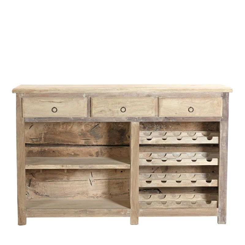 Meuble comptoir bar en bois massif recyclé 168cm INDIA