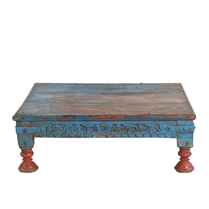 Table basse indienne patiné bois massif 60cm INDIA