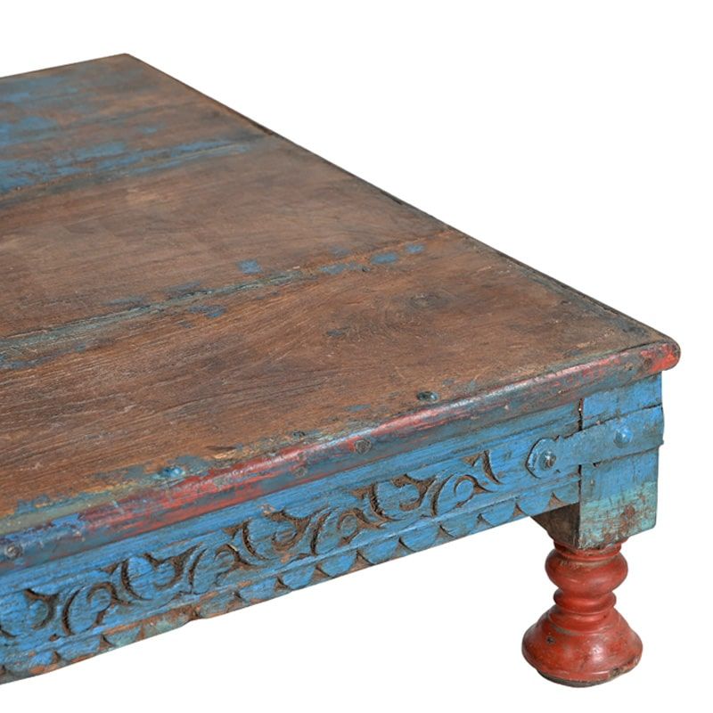 Table basse indienne patiné bois massif 60cm INDIA