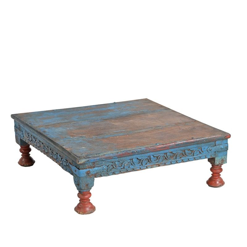 Table basse indienne patiné bois massif 60cm INDIA