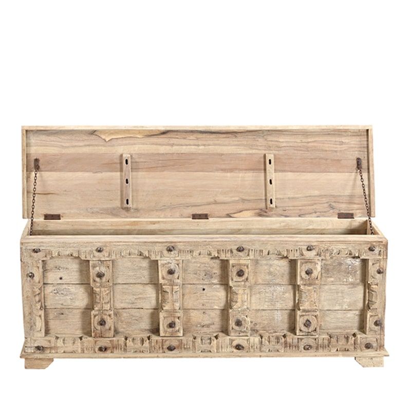 Coffre de rangement indien bois patiné 166cm INDIA