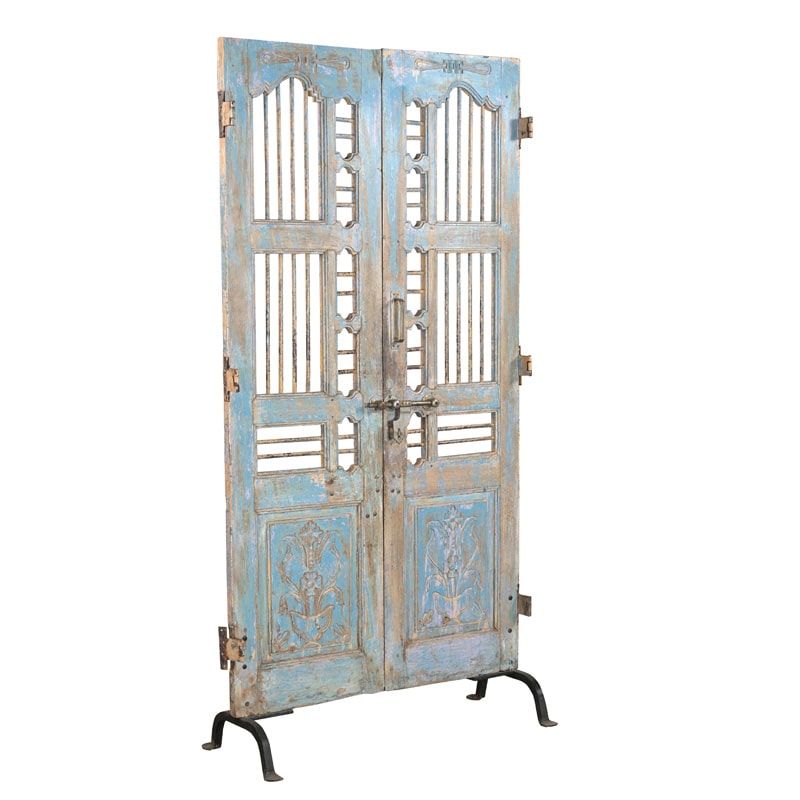 Porte déco indienne bois sculpté 210cm sur pieds INDIA 