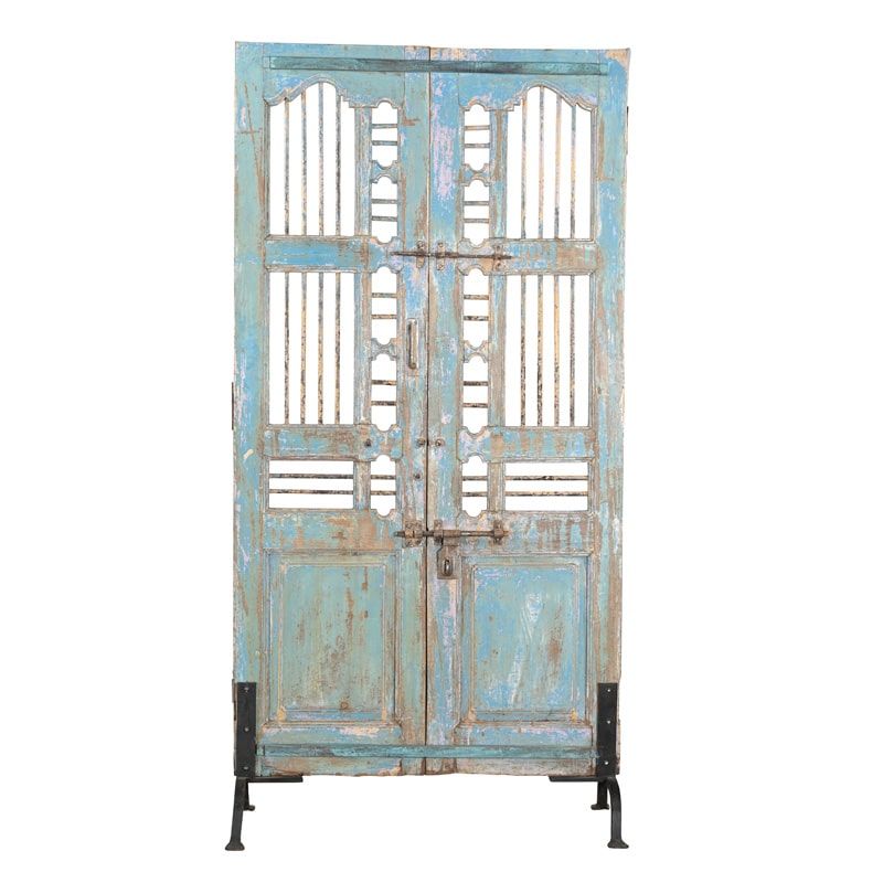 Porte déco indienne bois sculpté 210cm sur pieds INDIA 