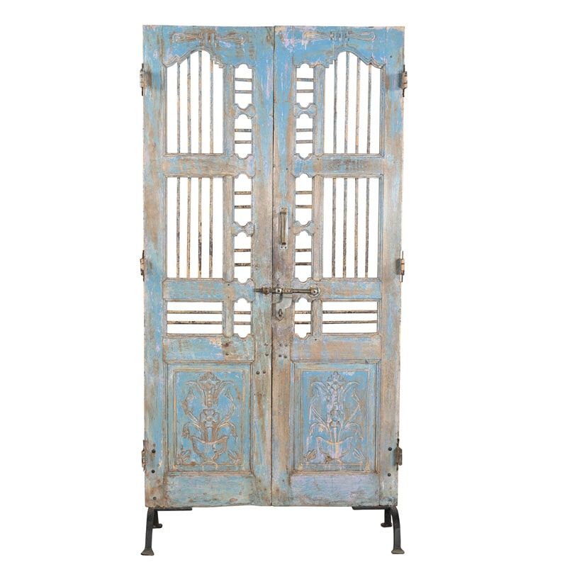 Porte déco indienne bois sculpté 210cm sur pieds INDIA 