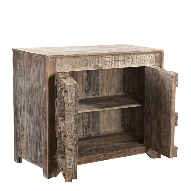 Buffet indien ethnique bois massif sculpté 114cm INDIA