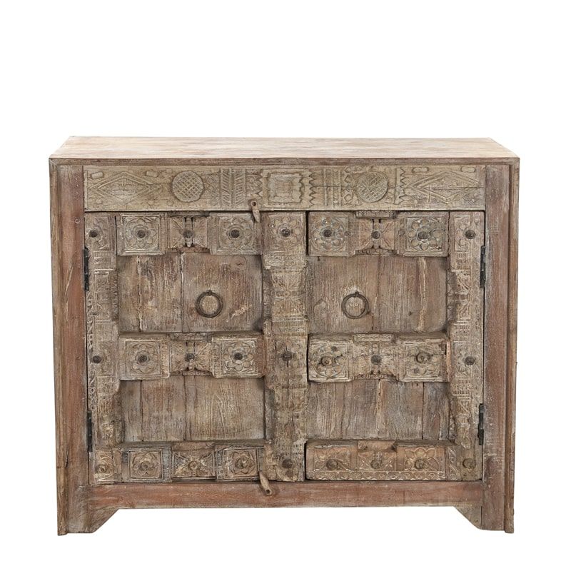 Buffet indien ethnique bois massif sculpté 114cm INDIA