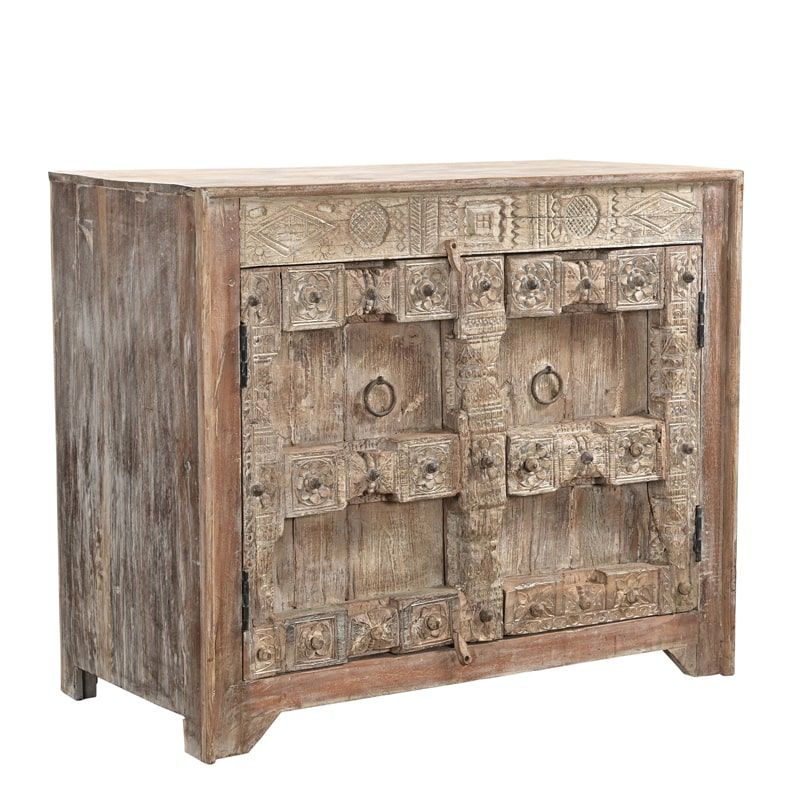 Buffet indien ethnique bois massif sculpté 114cm INDIA