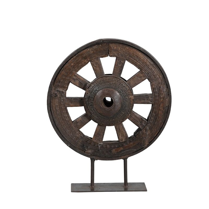 Décoration indienne roue en bois massif INDIA ~h50cm