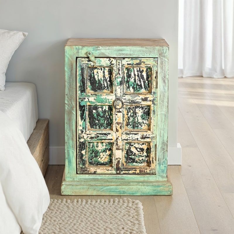 Table de chevet indienne bois recyclé coloré 49cm INDIA