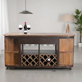 Bar indien ancien en bois et métal 183cm INDIA