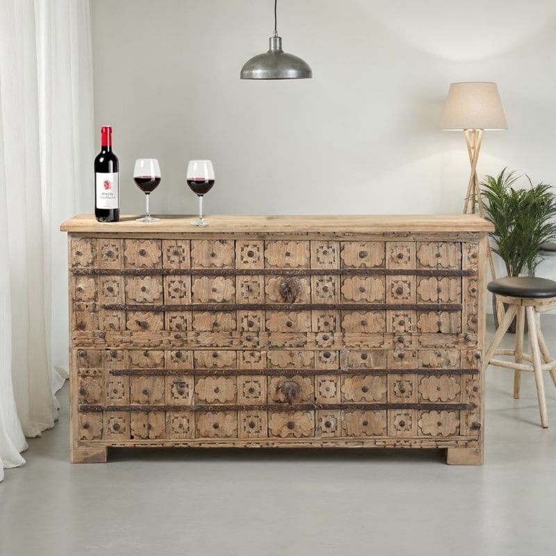 Meuble bar comptoir en bois massif 185cm INDIA