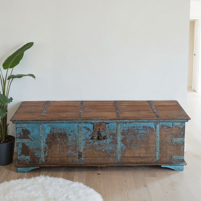 Coffre indien bas en bois coloré 153 cm INDIA