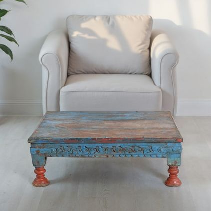 Table basse indienne patiné bois massif 60cm INDIA