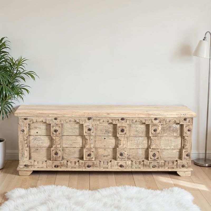 Coffre de rangement indien bois patiné 166cm INDIA