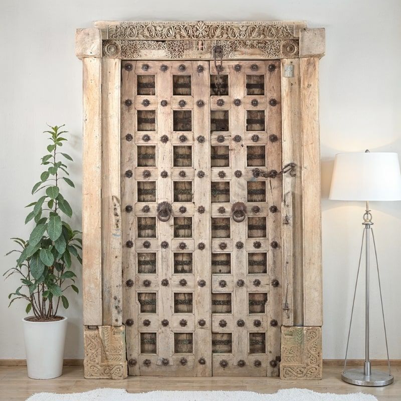 Porte indienne ancienne en bois massif 144cm INDIA