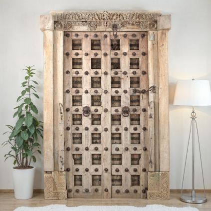 Porte indienne ancienne en bois massif 144cm INDIA