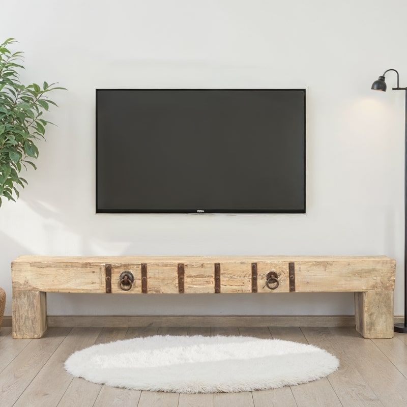 Meuble TV bois exotique massif 221cm INDIA