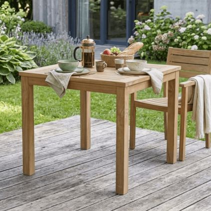 Table de jardin carrée bois de teck massif 80x80cm JATI