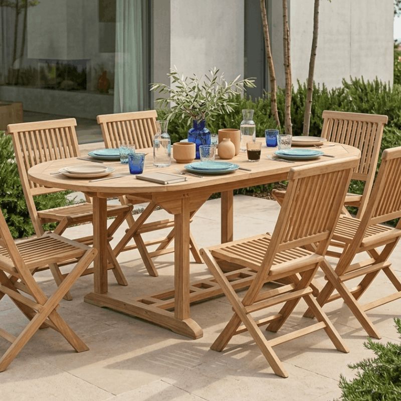 Table teck extérieur ovale 150/200cm extensible JATI