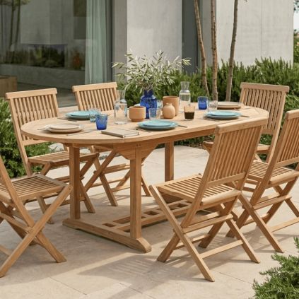 Table teck extérieur ovale 150/200cm extensible JATI