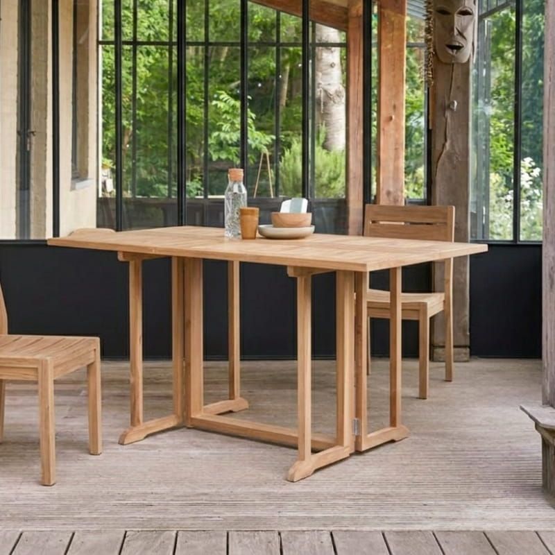 Table teck extérieur pliante JATI 140cm butterfly