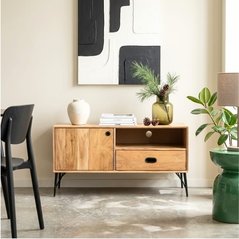 Petit meuble TV bois massif scandinave SEVENTIES 115cm