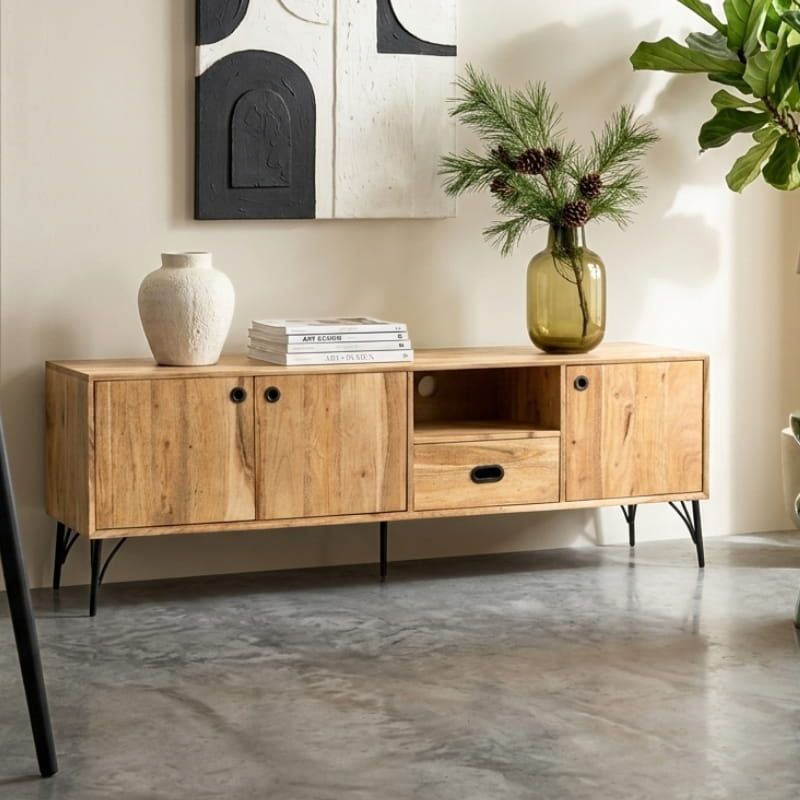 Meuble TV bois massif scandinave SEVENTIES 175cm