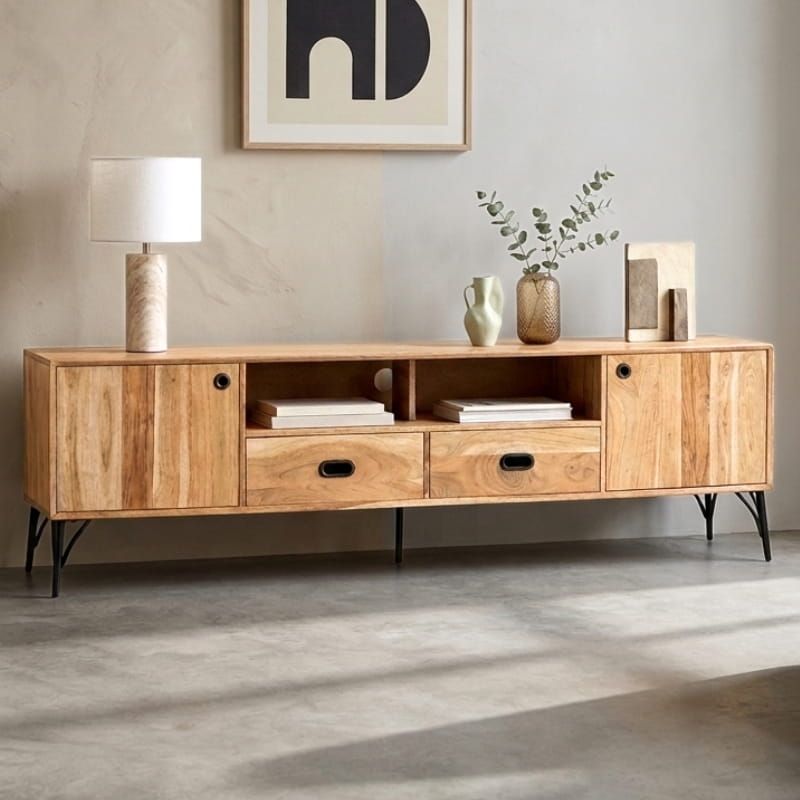 Grand meuble TV bois massif scandinave SEVENTIES 205cm