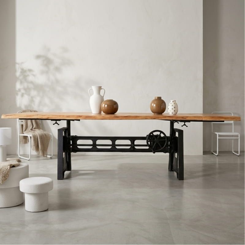 Table élévatrice extensible en acacia et fonte IRON 200/280cm